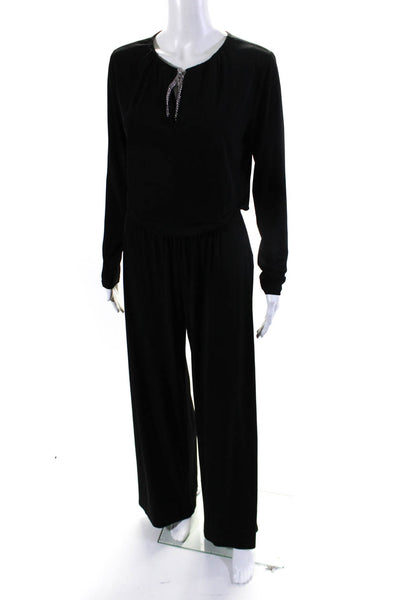 Michael Michael Kors Womens Knit Chain Drawstring Slim Cut Jumpsuit Black Size S