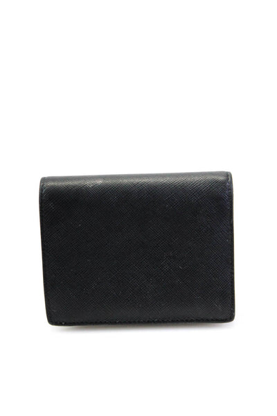 Prada Womens Pressed Leather Logo Bi Fold Card Holder Black Wallet