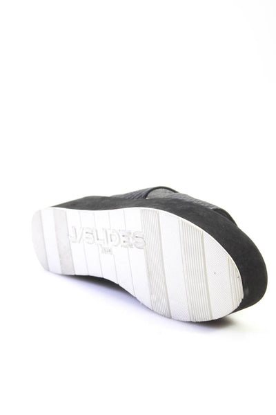 J/Slides Womens Leather Python Embossed Platform Wedge Sandals Black Size 7US