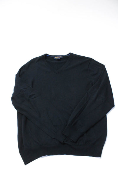 Brooks Brothers Mens V Neck Sweaters Navy Blue Black Size Extra Large Lot 2