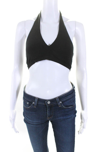 The Jetset Diaries Womens Jersey V Neck Halter Wrap Crop Top Blouse Black XS