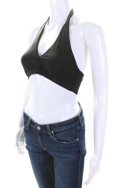 The Jetset Diaries Womens Jersey V Neck Halter Wrap Crop Top Blouse Black XS