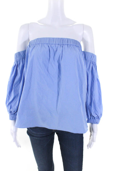 Milly Womens Long Sleeves Off The Shoulder Blouse Blue Cotton Size Petite