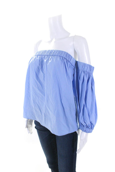 Milly Womens Long Sleeves Off The Shoulder Blouse Blue Cotton Size Petite