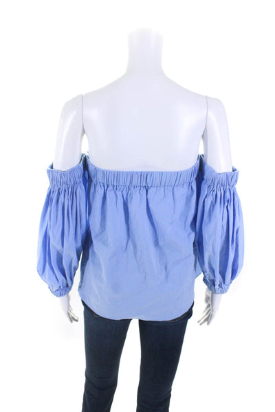 Milly Womens Long Sleeves Off The Shoulder Blouse Blue Cotton Size Petite