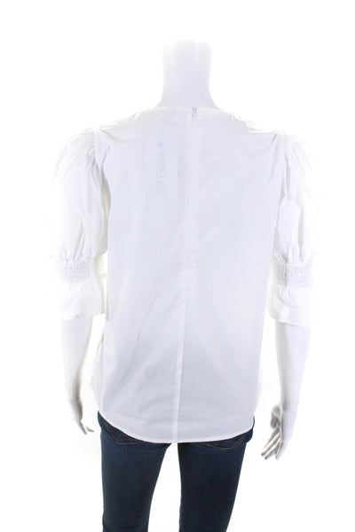 Gestuz Womens Short Puff Sleeve Poplin Crew Neck Top Blouse White Size FR 34