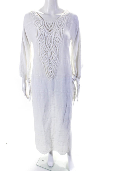 VMT Women's Round Neck Long Sleeves Crochet A-Line Maxi Dress White Size M