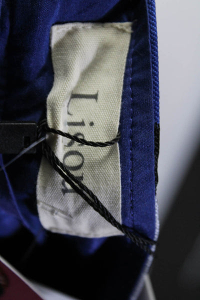 Lisou Womens Jacquard Geometric Print Buttoned Straight Leg Trousers Blue Size 6