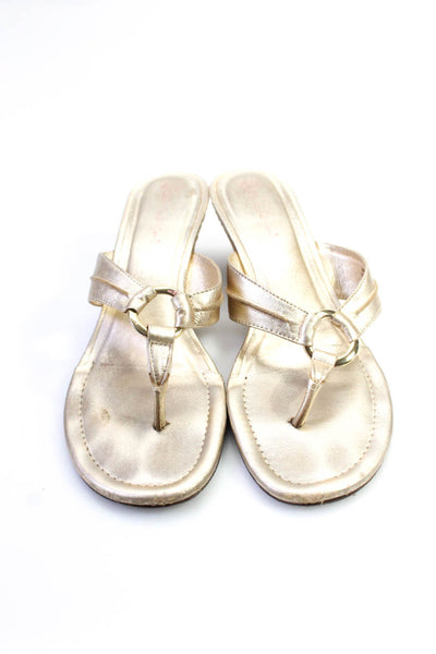 Lilly Pulitzer Womens Leather Thong Slide On Wedge Sandals Gold Size 8.5 Medium