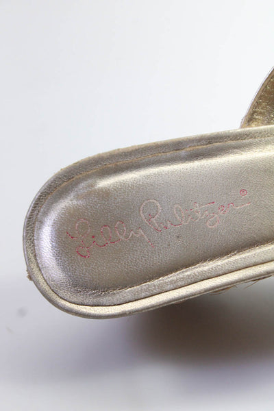 Lilly Pulitzer Womens Leather Thong Slide On Wedge Sandals Gold Size 8.5 Medium