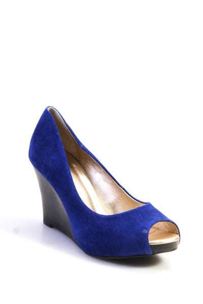 Lilly Pulitzer Womens Suede Peep Toe Wedge Pumps Sapphire Blue Size 8.5 Medium