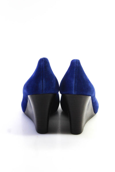 Lilly Pulitzer Womens Suede Peep Toe Wedge Pumps Sapphire Blue Size 8.5 Medium