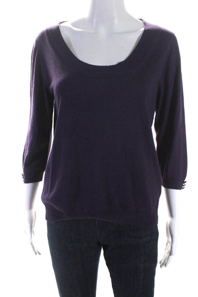 Max Mara Womens Silk 3/4 Sleeve Round Neck Thin Knit Top Shirt Purple Size L