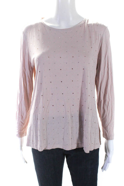 St. John Womens Jersey Knit Rhinestone Embellished Long Sleeve Shirt Pink Size S