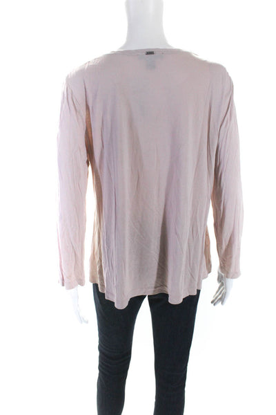 St. John Womens Jersey Knit Rhinestone Embellished Long Sleeve Shirt Pink Size S