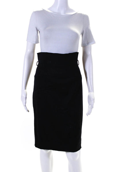 Roberto Cavalli Womens Back Zip Knee Length Pencil Skirt Black Wool Size IT 40