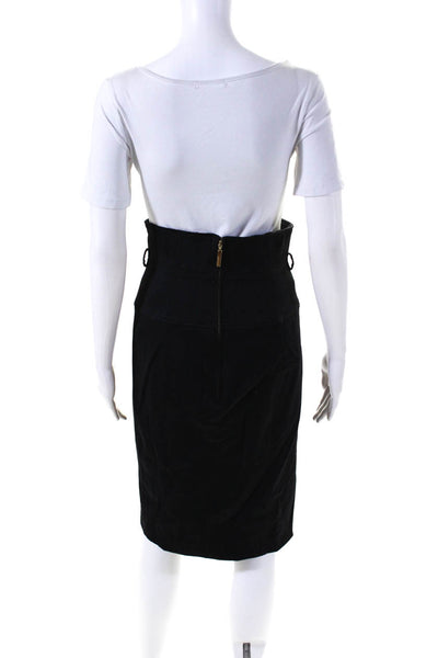 Roberto Cavalli Womens Back Zip Knee Length Pencil Skirt Black Wool Size IT 40