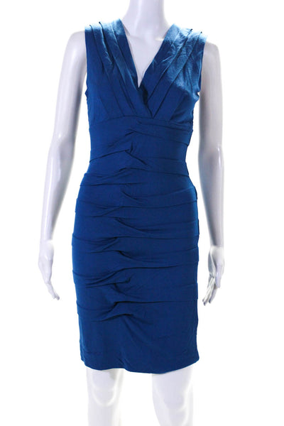 Nicole Miller Womens Pullover Sleeveless V Neck Tiered Dress Blue Size Small