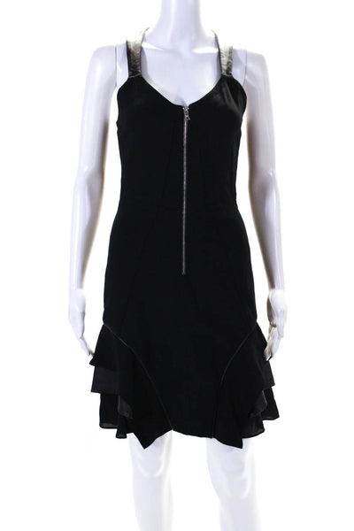 Yigal Azrouel Womens Back Zip Scoop Neck Leather Trim Dress Black Size 4