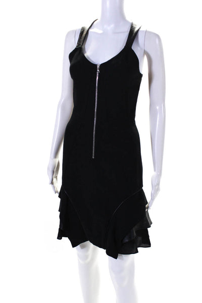 Yigal Azrouel Womens Back Zip Scoop Neck Leather Trim Dress Black Size 4