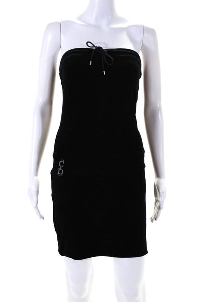 Christian Dior Womens Strapless Drawstring Crystal CD Velour Dress Black Size 6