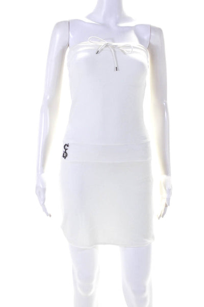 Christian Dior Womens Strapless Drawstring Crystal CD Velour Dress White Size 6