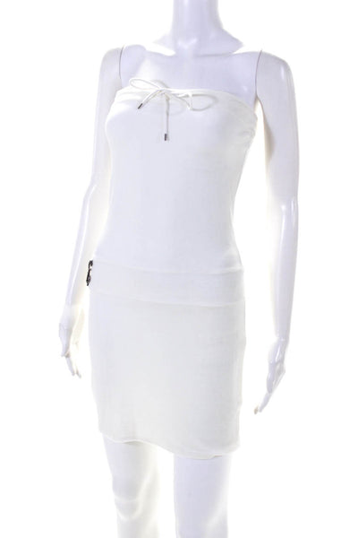 Christian Dior Womens Strapless Drawstring Crystal CD Velour Dress White Size 6