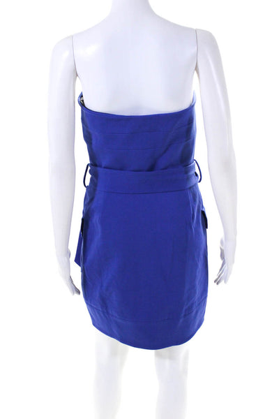 Cynthia Steffe Womens Front Zip Side Pocket Belted Strapless Dress Blue Size 6