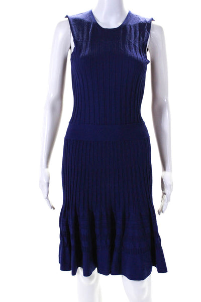 Emilio Pucci Womens Sleeveless Crew Neck Ribbed Knit A Line Dress Blue Medium