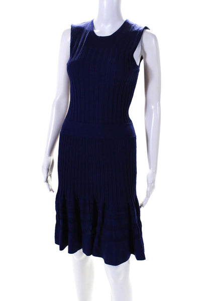 Emilio Pucci Womens Sleeveless Crew Neck Ribbed Knit A Line Dress Blue Medium