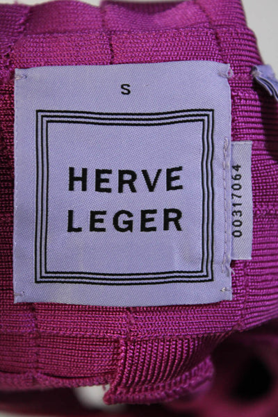 Herve Leger Womens Sleeveless Square Neck Stretch Knit Zinnia Dress Pink Small