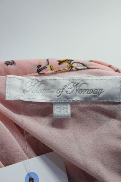 Moods of Norway Womens Short Sleev Tie Neck Bicycle Print Dress Pink Size EU 38
