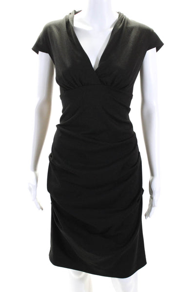 Artelier Nicole Miller Womens V Neck Ruched Body Con Dress Black Size 8