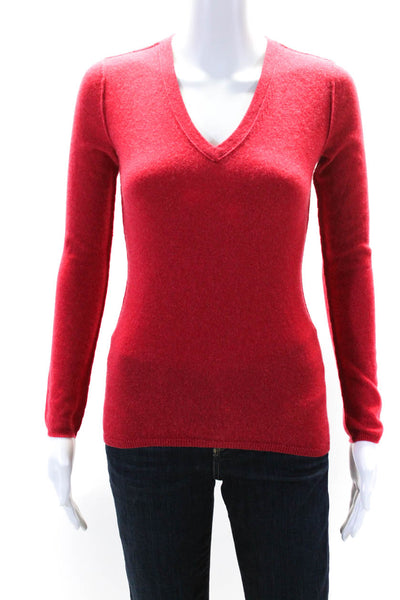 Inhabit Womens Cashmere Knit V-Neck Long Sleeve Pullover Sweater Top Red Size S