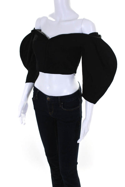 Mara Hoffman Womens Linen Sweetheart Neck Puff Sleeve Crop Top Black Size 0