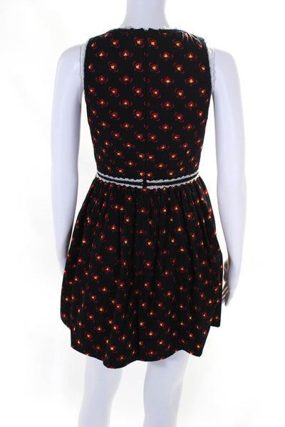 Miu Miu Womens Cotton Floral Sleeveless A-Line Zip Up Mini Dress Black Size 38