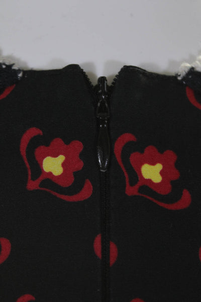 Miu Miu Womens Cotton Floral Sleeveless A-Line Zip Up Mini Dress Black Size 38