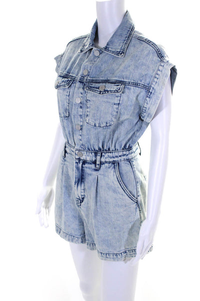 BLANKNYC Womens Button Front Short Sleeve Collared Denim Romper Blue Size XS