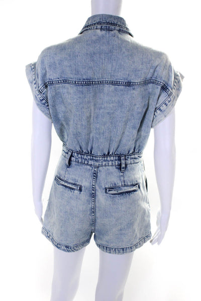 BLANKNYC Womens Button Front Short Sleeve Collared Denim Romper Blue Size XS