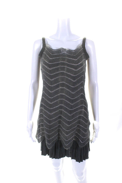 Iisli Womens Textured Woven Striped Print Pleated Hem Sweater Dress Gray Size S