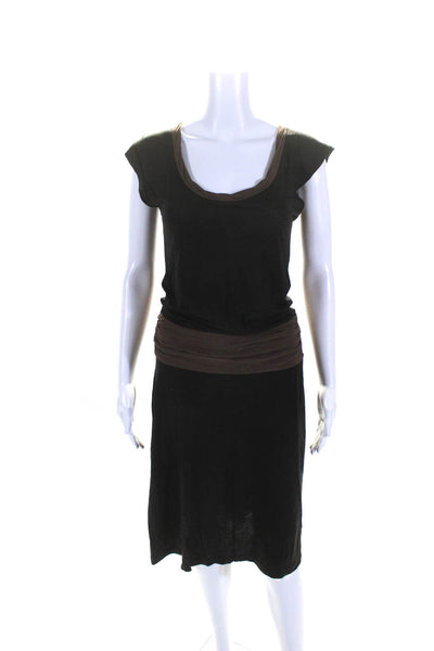 James Perse Womens Colorblock Short Sleeve Scoop Neck Midi Dress Brown Size 2