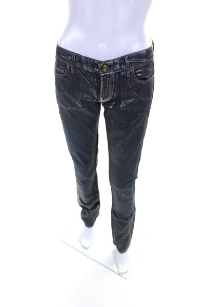 Rich & Skinny Womens Cotton Metallic Zipped Straight Leg Jeans Gray Size EUR27