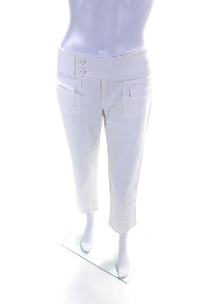 Nanette Lepore Womens Ribbed Textured Buttoned Zip Straight Pants White Size 4