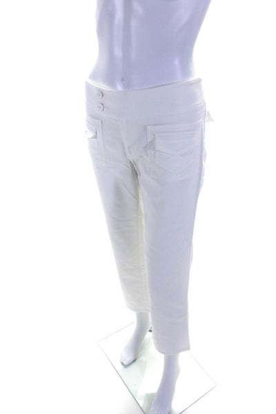 Nanette Lepore Womens Ribbed Textured Buttoned Zip Straight Pants White Size 4