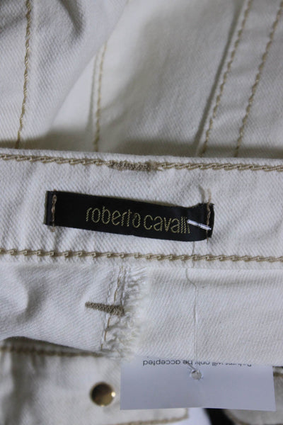 Roberto Cavalli Womens Cotton Buttoned Zipped Straight Pants White Size EUR40