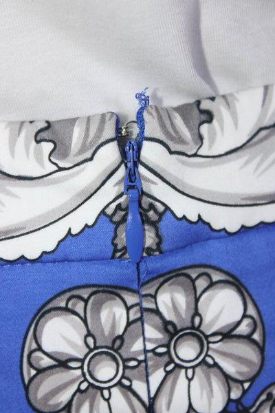 Baraschi Womens Floral Print Pencil Skirt Blue Cotton Size 0