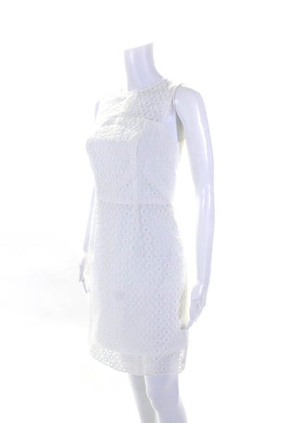 Shoshanna Womens Cotton Sheer Panel Round Neck Sleeveless Zip Dress White Size 2