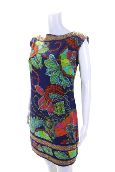 Trina Turk Womens Floral Print Boat Neck Sleeveless Mini Dress Multicolor Size 4