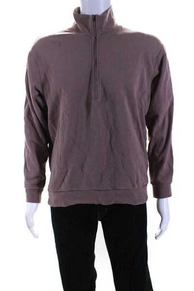 Designer Mens Half Zipper Long Sleeves High Neck Sweatshirt Brown Size Small