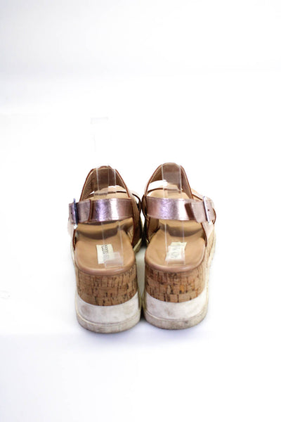 Steve Madden Womens Wedge Heel Platform Ankle Strap Sandals Pink Leather Size 7M